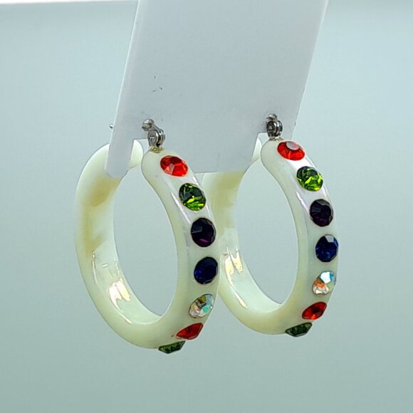 white opal 1.5 hoop  Lucite Acrylic wide Hoop winter multi color Fashion earring - Picture 4 of 4